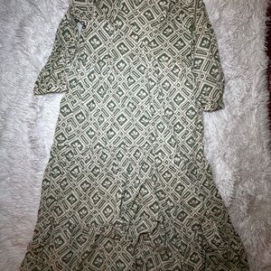 Zara Olive Geometric Long Sleeve Dress